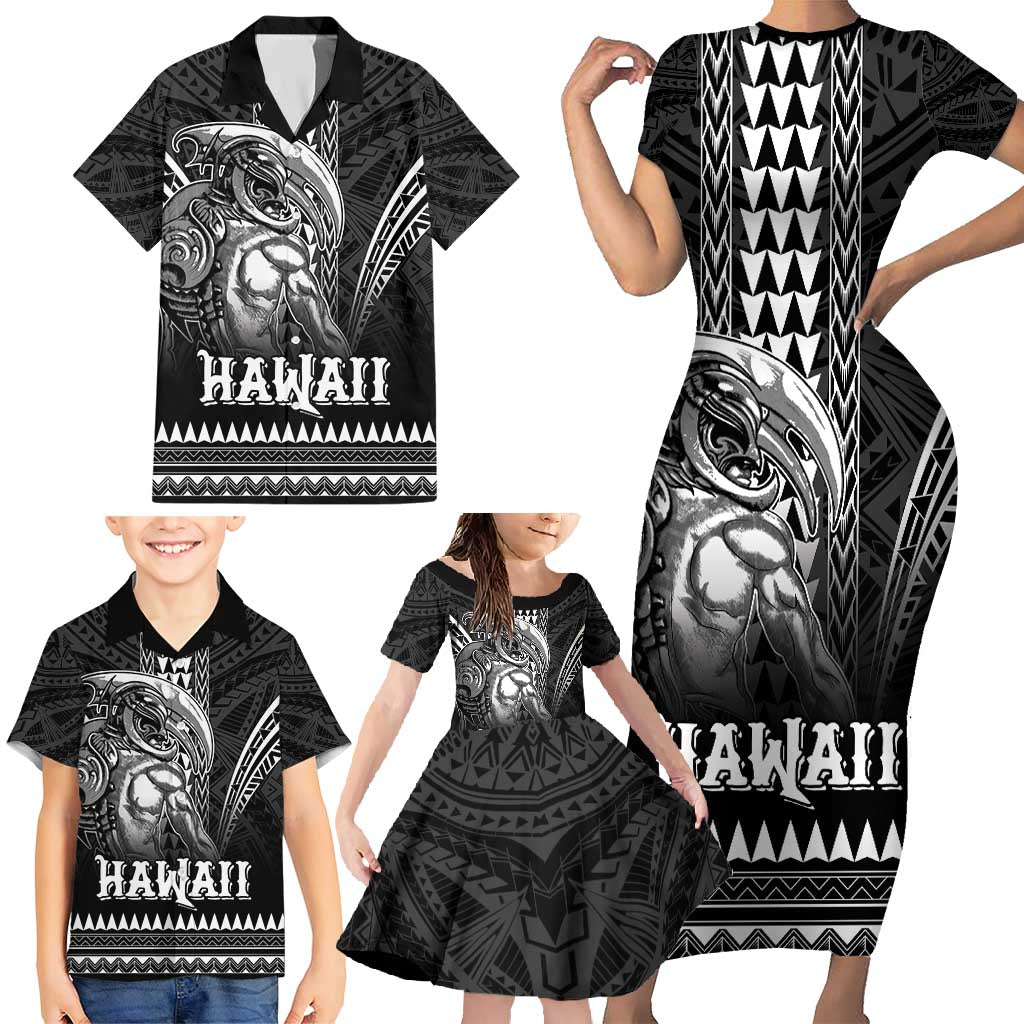 Hawaiian Ikaika Warrior Family Matching Short Sleeve Bodycon Dress and Hawaiian Shirt Tribal Pattern LT05 - Polynesian Pride