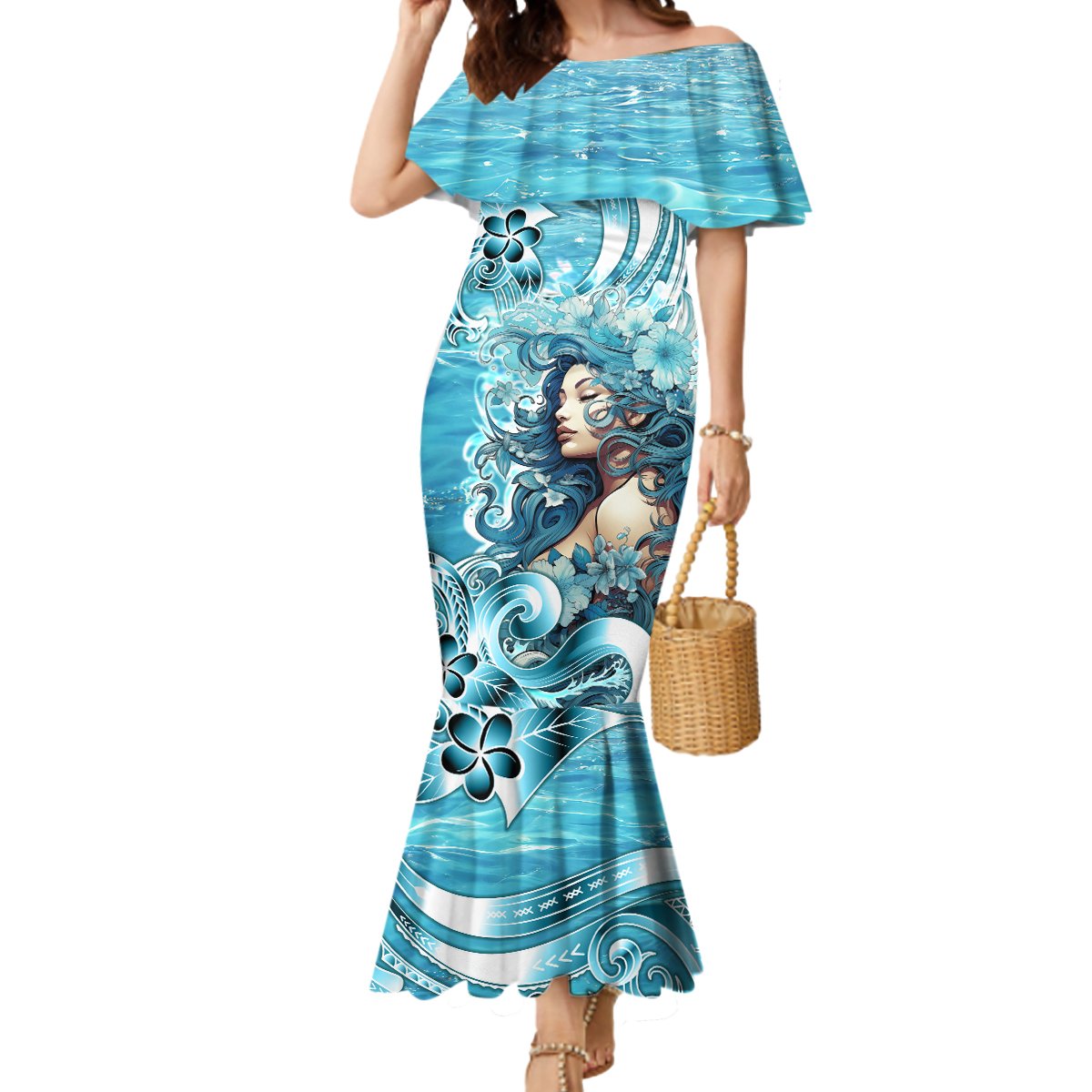 Hawaii Namaka Goddess Of The Sea Mermaid Dress Polynesian Style LT05 Women Turquoise - Polynesian Pride