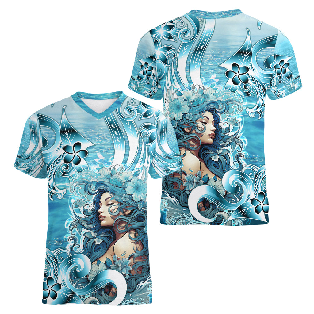 Hawaii Namaka Goddess Of The Sea Women V Neck T Shirt Polynesian Style LT05 - Polynesian Pride