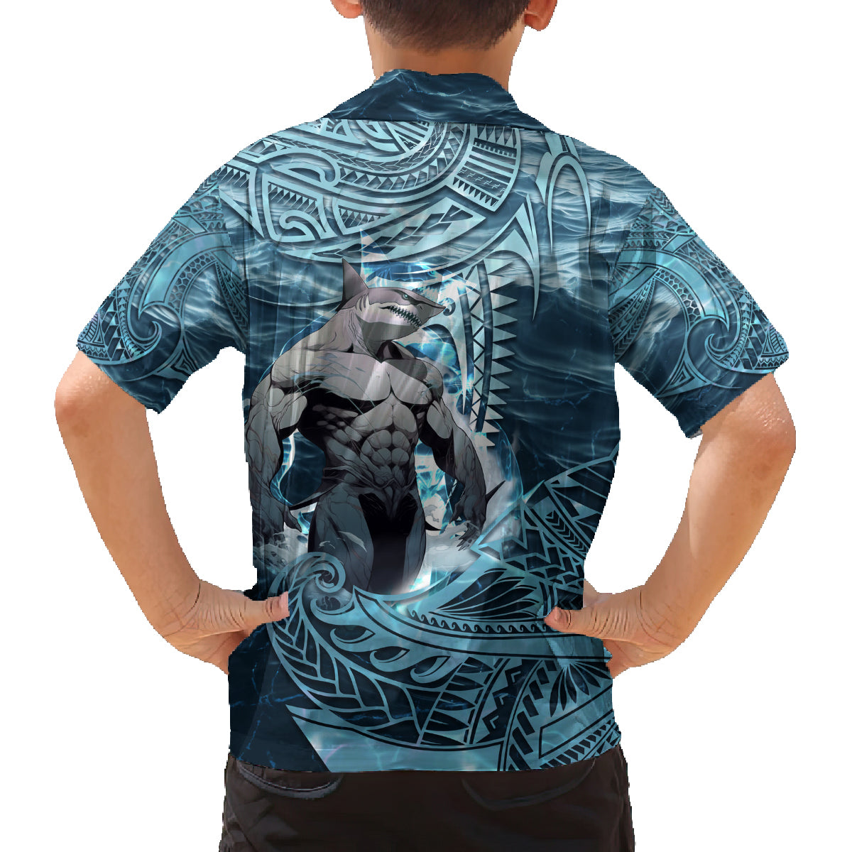 Hawaiian Shark God Kamohoalii Family Matching Off Shoulder Maxi Dress and Hawaiian Shirt Polynesian Style LT05 - Polynesian Pride