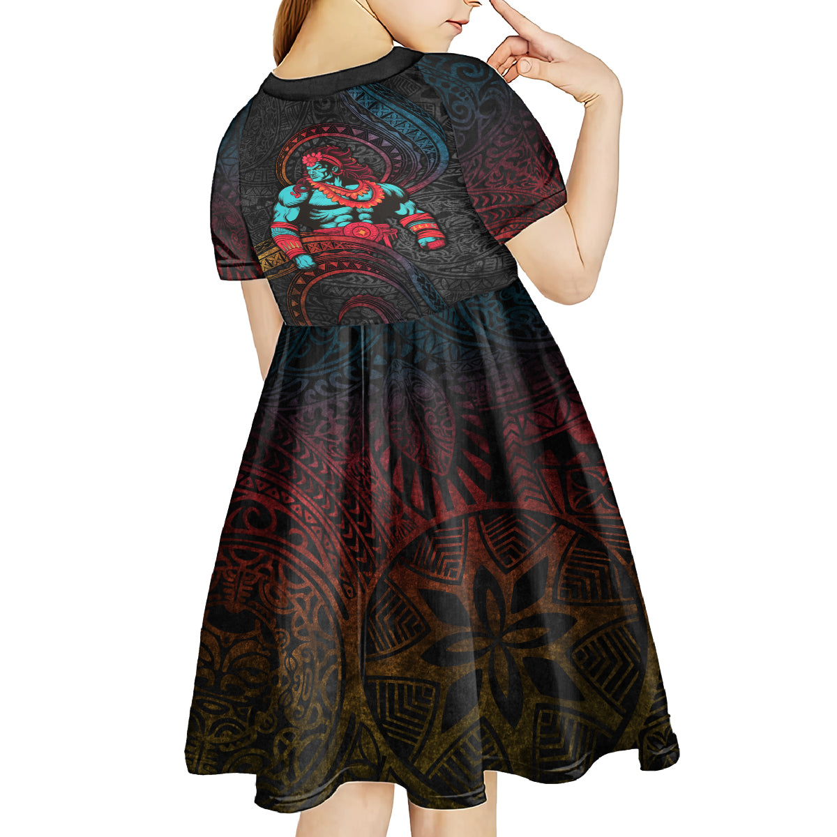 Hawaiian Demigod Maui Kid Short Sleeve Dress Polynesian Mythology LT05 - Polynesian Pride