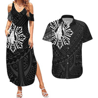 Philippines Tribal Couples Matching Summer Maxi Dress and Hawaiian Shirt King Lapu Lapu Black Version LT05 Black - Polynesian Pride