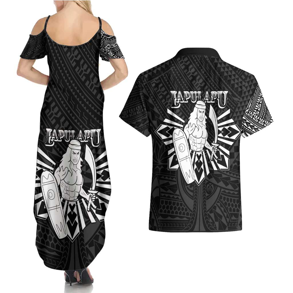 Philippines Tribal Couples Matching Summer Maxi Dress and Hawaiian Shirt King Lapu Lapu Black Version LT05 - Polynesian Pride