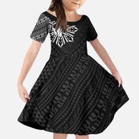 Philippines Tribal Family Matching Long Sleeve Bodycon Dress and Hawaiian Shirt King Lapu Lapu Black Version