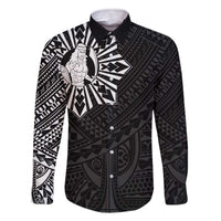 Philippines Tribal Family Matching Off The Shoulder Long Sleeve Dress and Hawaiian Shirt King Lapu Lapu Black Version LT05 Dad's Shirt - Long Sleeve Black - Polynesian Pride