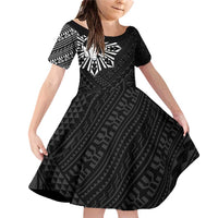Philippines Tribal Family Matching Off Shoulder Short Dress and Hawaiian Shirt King Lapu Lapu Black Version