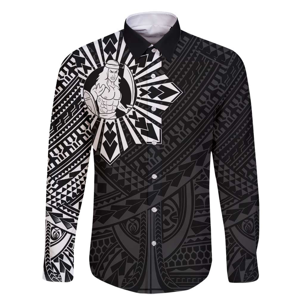 Philippines Tribal Family Matching Off Shoulder Short Dress and Hawaiian Shirt King Lapu Lapu Black Version