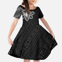 Philippines Tribal Family Matching Puletasi and Hawaiian Shirt King Lapu Lapu Black Version
