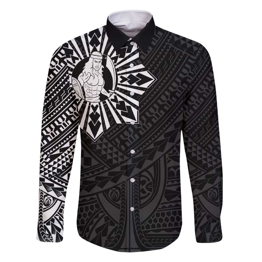 Philippines Tribal Family Matching Short Sleeve Bodycon Dress and Hawaiian Shirt King Lapu Lapu Black Version
