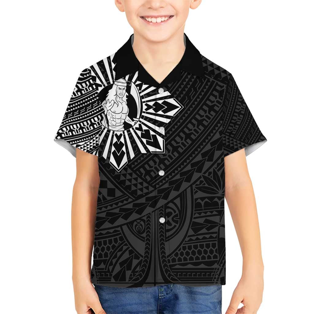 Philippines Tribal Family Matching Summer Maxi Dress and Hawaiian Shirt King Lapu Lapu Black Version