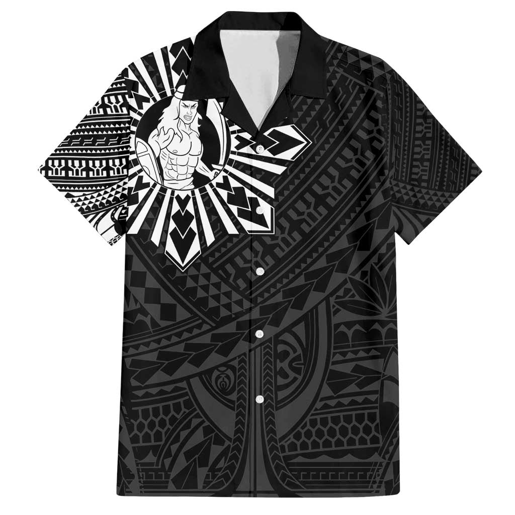 Philippines Tribal Family Matching Tank Maxi Dress and Hawaiian Shirt King Lapu Lapu Black Version