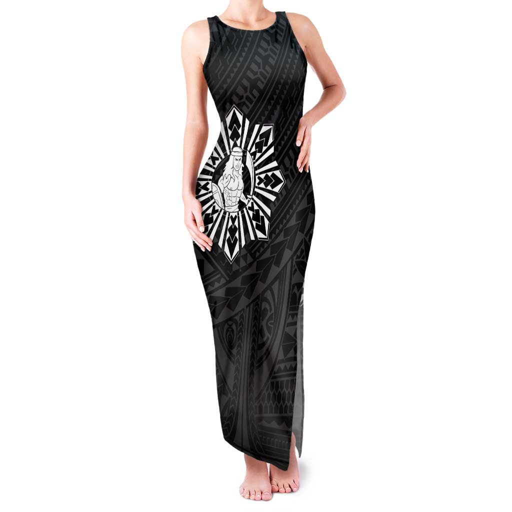 Philippines Tribal Family Matching Tank Maxi Dress and Hawaiian Shirt King Lapu Lapu Black Version