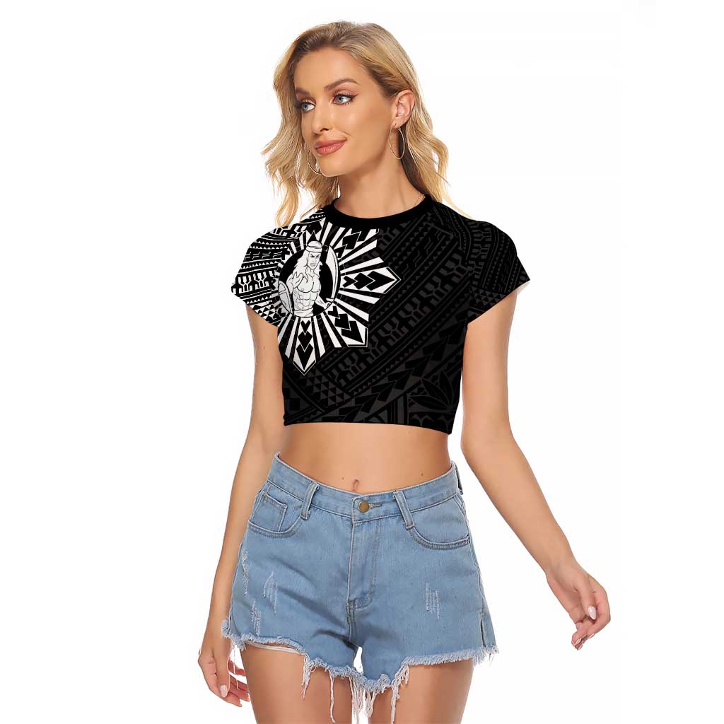 Philippines Tribal Raglan Cropped T Shirt King Lapu Lapu Black Version