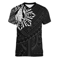 Philippines Tribal Women V-Neck T-Shirt King Lapu Lapu Black Version