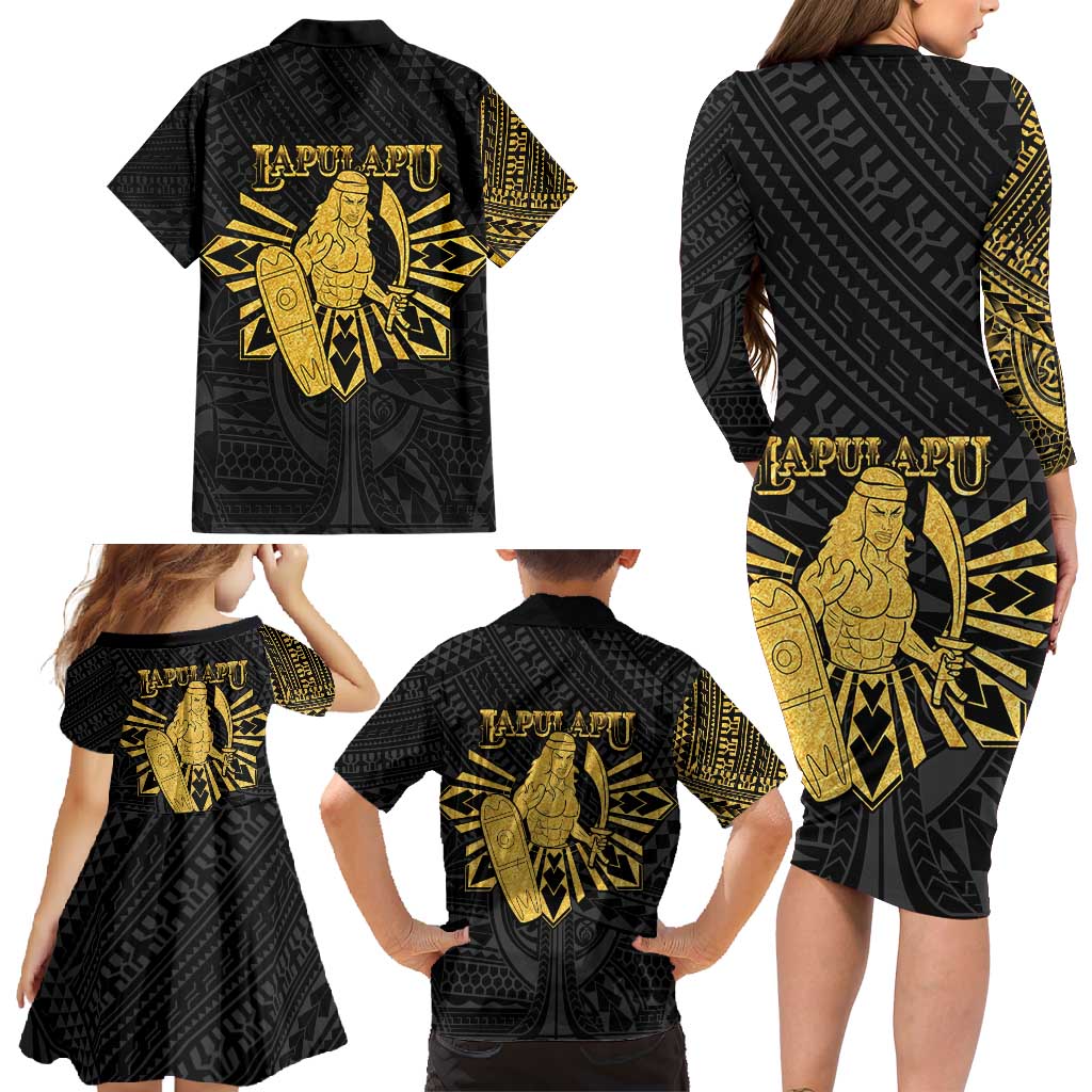 Philippines Tribal Family Matching Long Sleeve Bodycon Dress and Hawaiian Shirt King Lapu Lapu Gold Version LT05 - Polynesian Pride