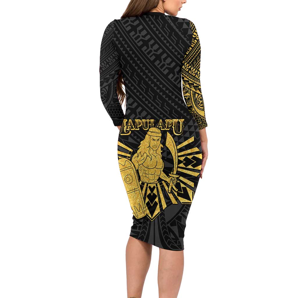 Philippines Tribal Family Matching Long Sleeve Bodycon Dress and Hawaiian Shirt King Lapu Lapu Gold Version LT05 - Polynesian Pride