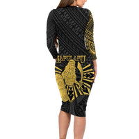 Philippines Tribal Family Matching Long Sleeve Bodycon Dress and Hawaiian Shirt King Lapu Lapu Gold Version LT05 - Polynesian Pride