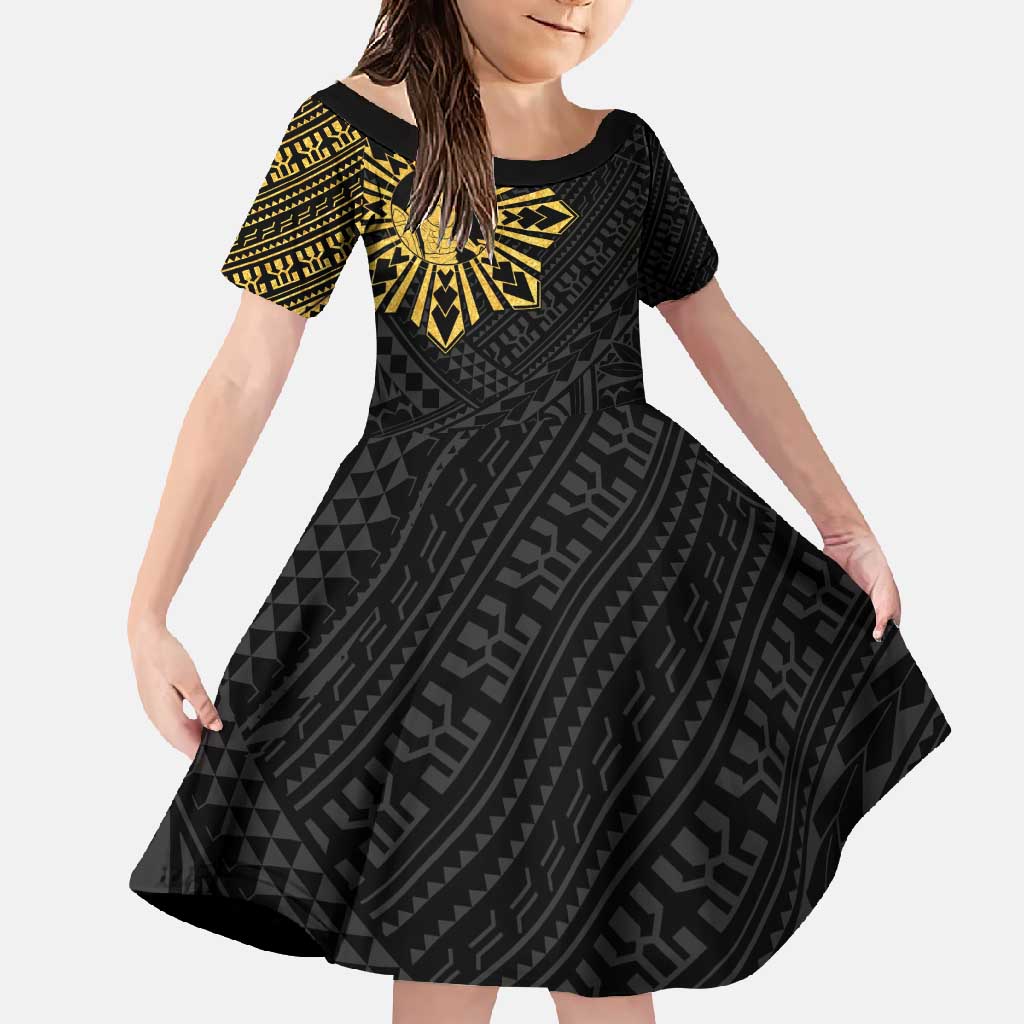 Philippines Tribal Family Matching Mermaid Dress and Hawaiian Shirt King Lapu Lapu Gold Version LT05 Daughter's Dress Gold - Polynesian Pride