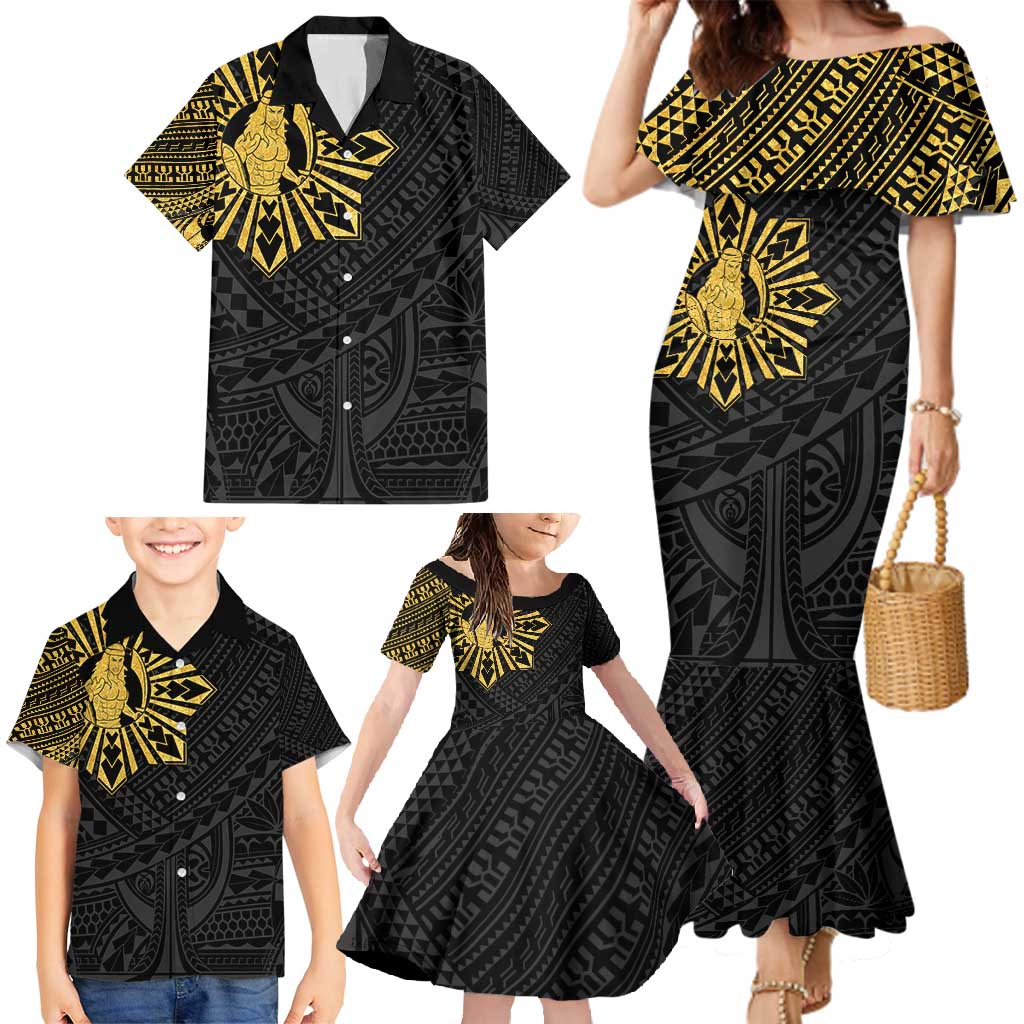 Philippines Tribal Family Matching Mermaid Dress and Hawaiian Shirt King Lapu Lapu Gold Version LT05 - Polynesian Pride