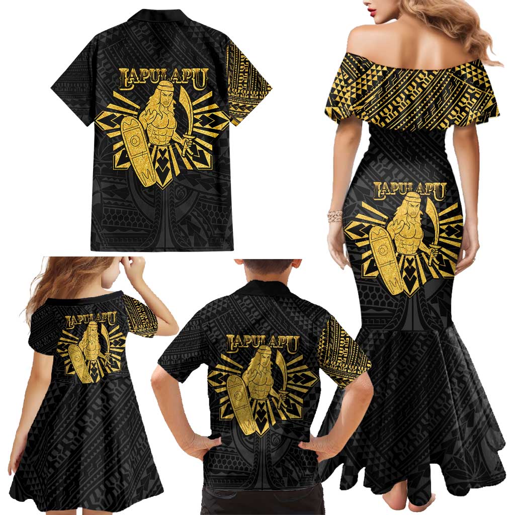 Philippines Tribal Family Matching Mermaid Dress and Hawaiian Shirt King Lapu Lapu Gold Version LT05 - Polynesian Pride