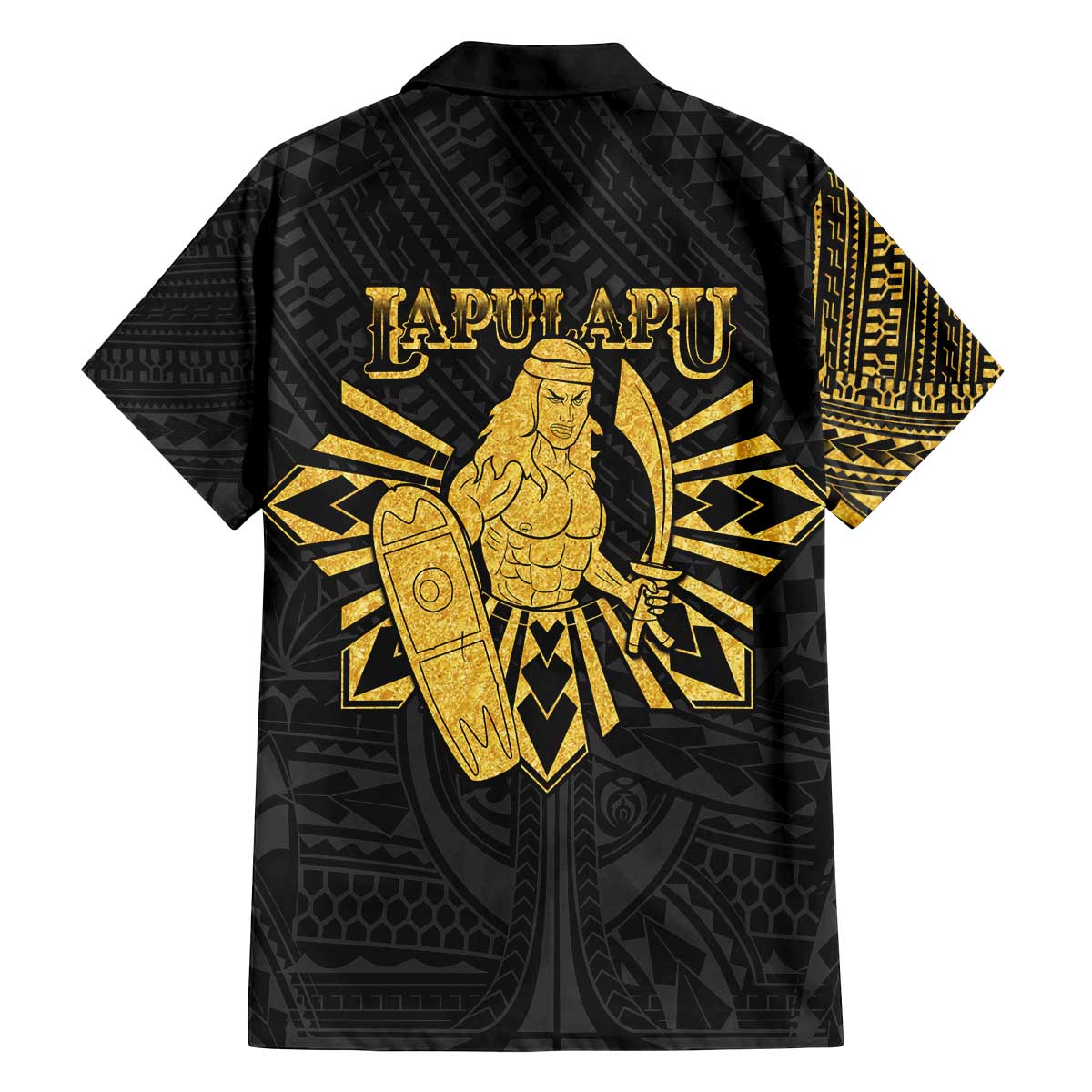 Philippines Tribal Family Matching Off The Shoulder Long Sleeve Dress and Hawaiian Shirt King Lapu Lapu Gold Version LT05 - Polynesian Pride