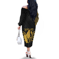 Philippines Tribal Family Matching Off The Shoulder Long Sleeve Dress and Hawaiian Shirt King Lapu Lapu Gold Version LT05 - Polynesian Pride
