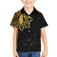 Philippines Tribal Family Matching Off The Shoulder Long Sleeve Dress and Hawaiian Shirt King Lapu Lapu Gold Version LT05 Son's Shirt Gold - Polynesian Pride