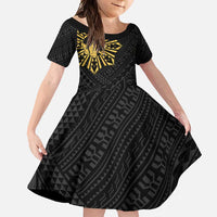 Philippines Tribal Family Matching Off Shoulder Maxi Dress and Hawaiian Shirt King Lapu Lapu Gold Version