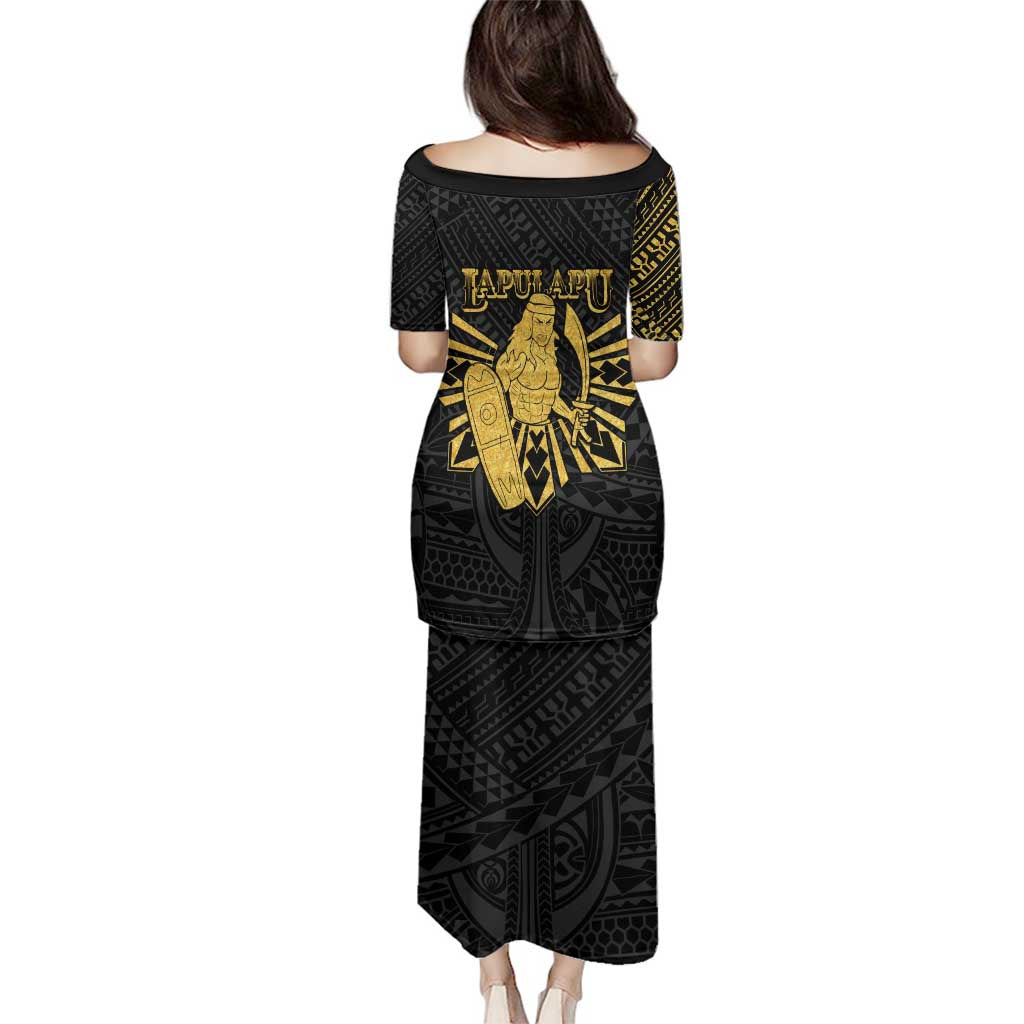 Philippines Tribal Family Matching Puletasi and Hawaiian Shirt King Lapu Lapu Gold Version