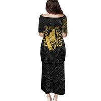 Philippines Tribal Family Matching Puletasi and Hawaiian Shirt King Lapu Lapu Gold Version
