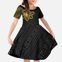 Philippines Tribal Family Matching Short Sleeve Bodycon Dress and Hawaiian Shirt King Lapu Lapu Gold Version LT05 Daughter's Dress Gold - Polynesian Pride