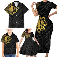 Philippines Tribal Family Matching Short Sleeve Bodycon Dress and Hawaiian Shirt King Lapu Lapu Gold Version LT05 - Polynesian Pride