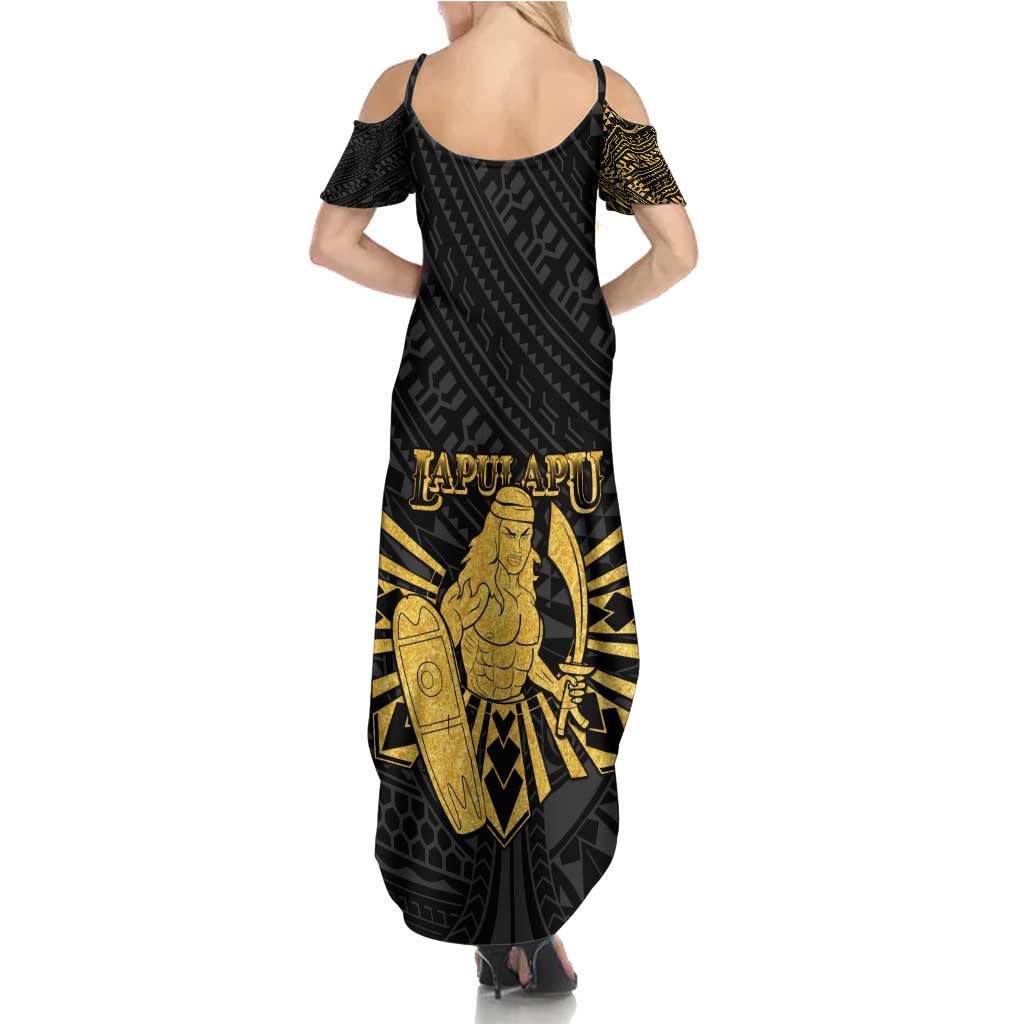Philippines Tribal Family Matching Summer Maxi Dress and Hawaiian Shirt King Lapu Lapu Gold Version
