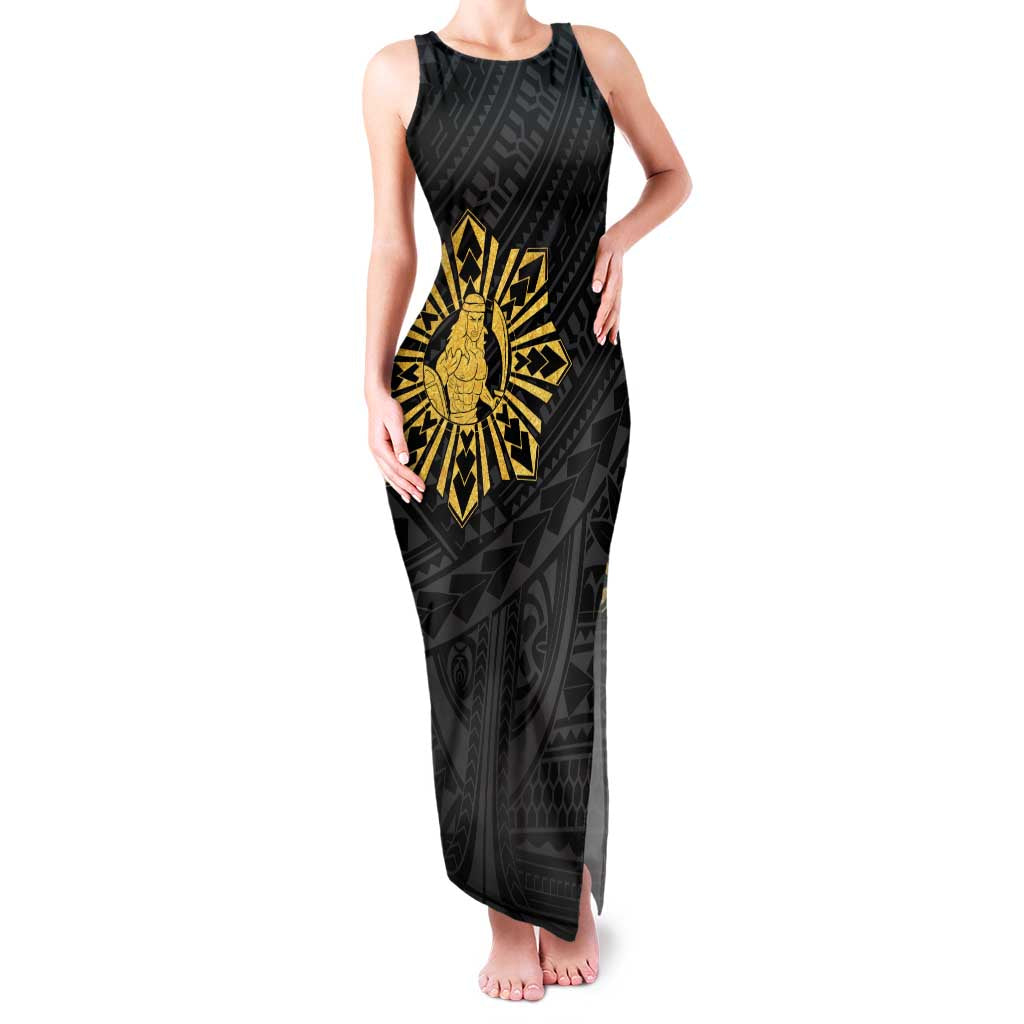 Philippines Tribal Family Matching Tank Maxi Dress and Hawaiian Shirt King Lapu Lapu Gold Version