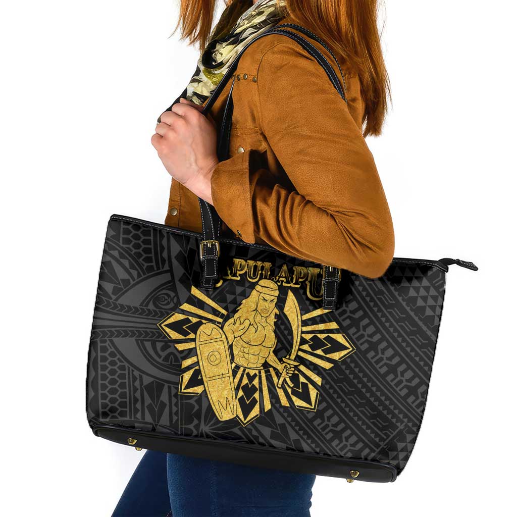 Philippines Tribal Leather Tote Bag King Lapu Lapu Gold Version