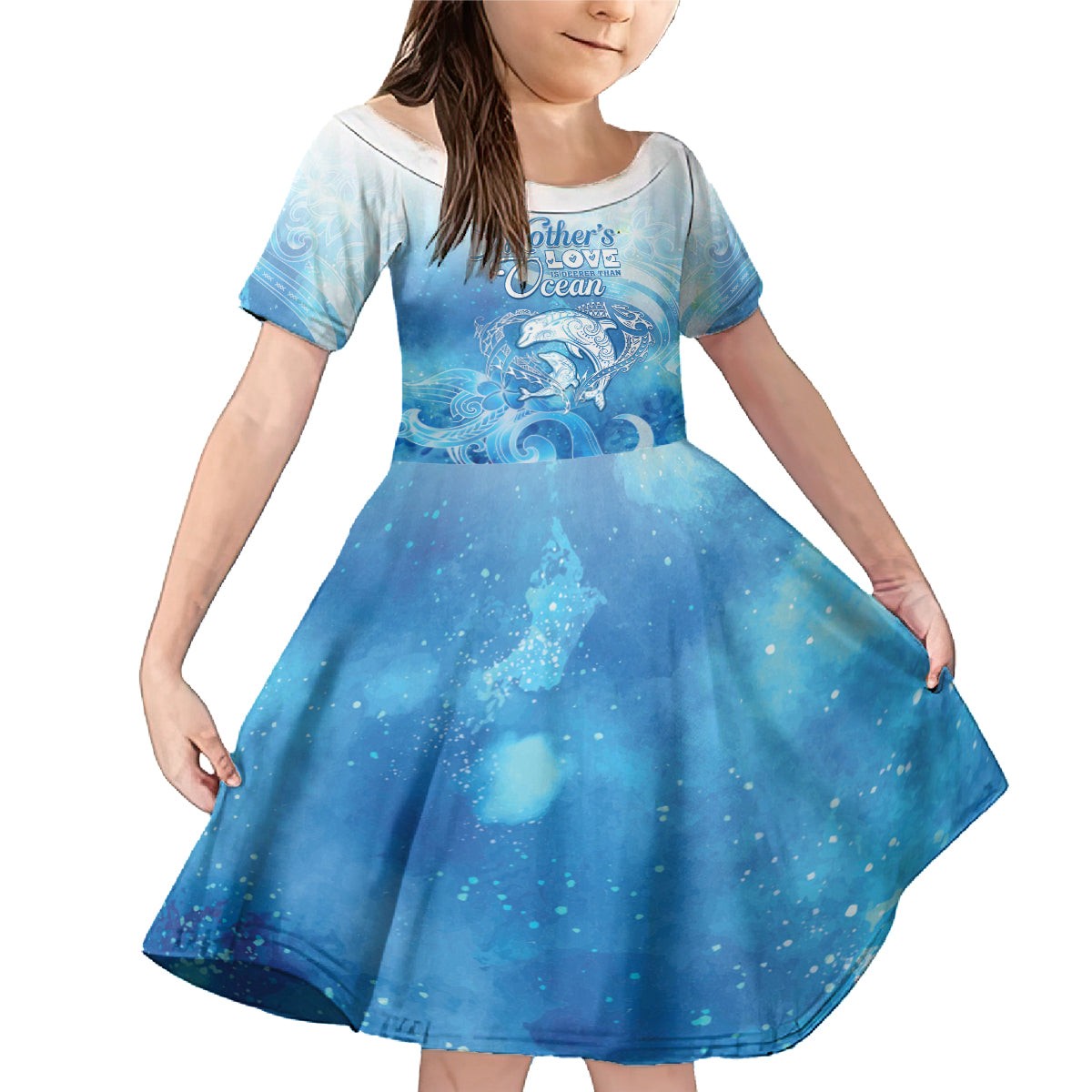 Mother's Love Is Deeper Than Ocean Family Matching Mermaid Dress and Hawaiian Shirt Polynesian Style LT05 Daughter's Dress Blue - Polynesian Pride