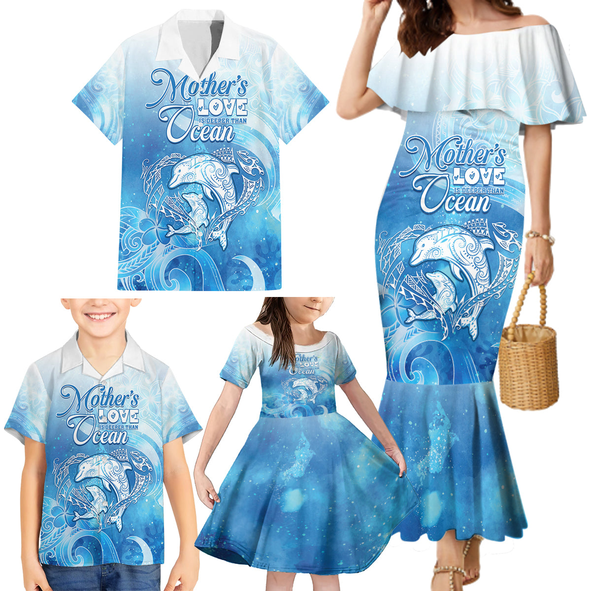 Mother's Love Is Deeper Than Ocean Family Matching Mermaid Dress and Hawaiian Shirt Polynesian Style LT05 - Polynesian Pride