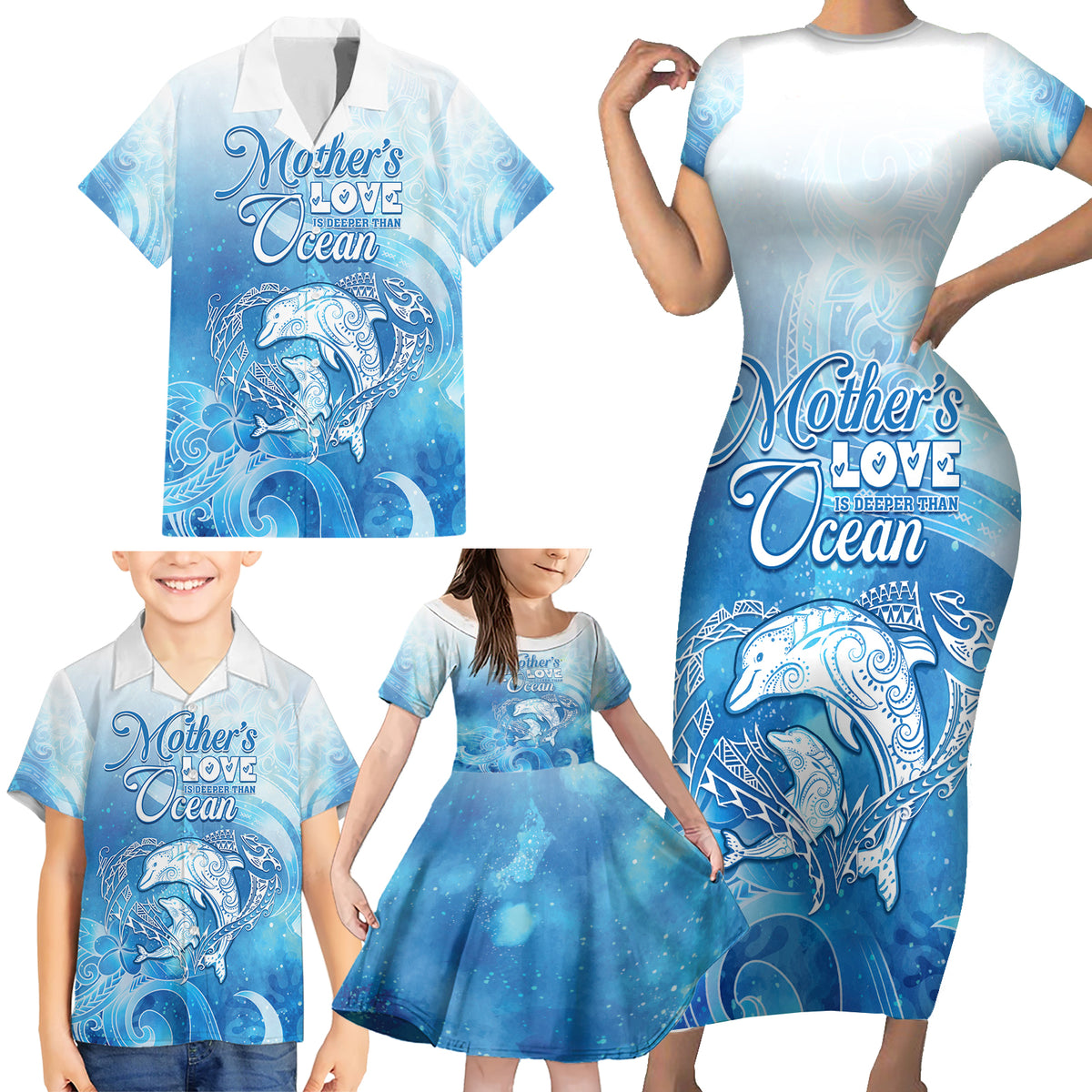 Mother's Love Is Deeper Than Ocean Family Matching Short Sleeve Bodycon Dress and Hawaiian Shirt Polynesian Style LT05 - Polynesian Pride