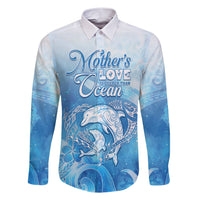 Mother's Love Is Deeper Than Ocean Family Matching Short Sleeve Bodycon Dress and Hawaiian Shirt Polynesian Style LT05 Dad's Shirt - Long Sleeve Blue - Polynesian Pride