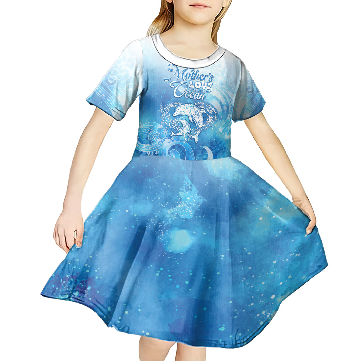 Mother's Love Is Deeper Than Ocean Kid Short Sleeve Dress Polynesian Style