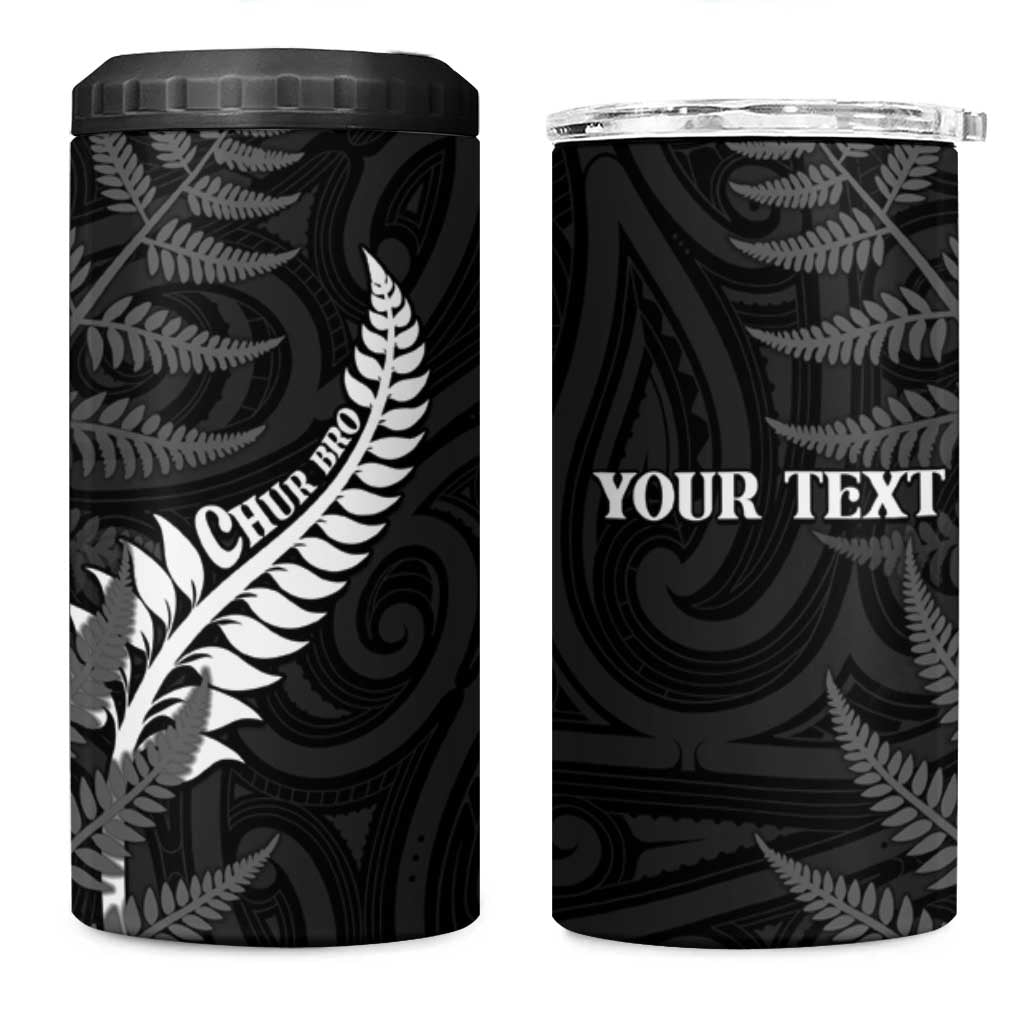 Personalised New Zealand Chur Bro 4 in 1 Can Cooler Tumbler Maori Koru With Silver Fern LT05 One Size: 16 oz Black - Polynesian Pride
