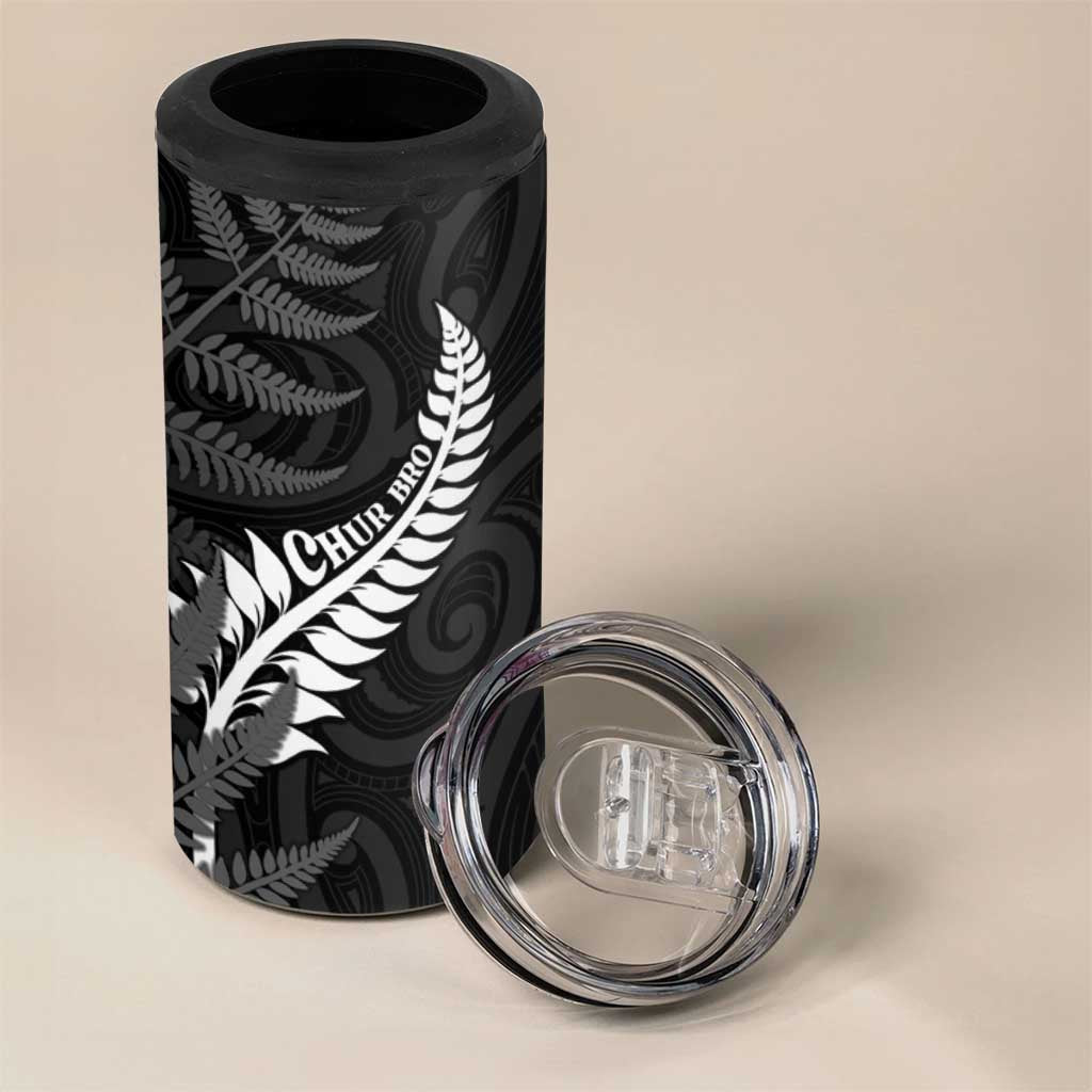 Personalised New Zealand Chur Bro 4 in 1 Can Cooler Tumbler Maori Koru With Silver Fern LT05 - Polynesian Pride