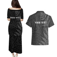 Personalised New Zealand Chur Bro Couples Matching Puletasi and Hawaiian Shirt Maori Koru With Silver Fern