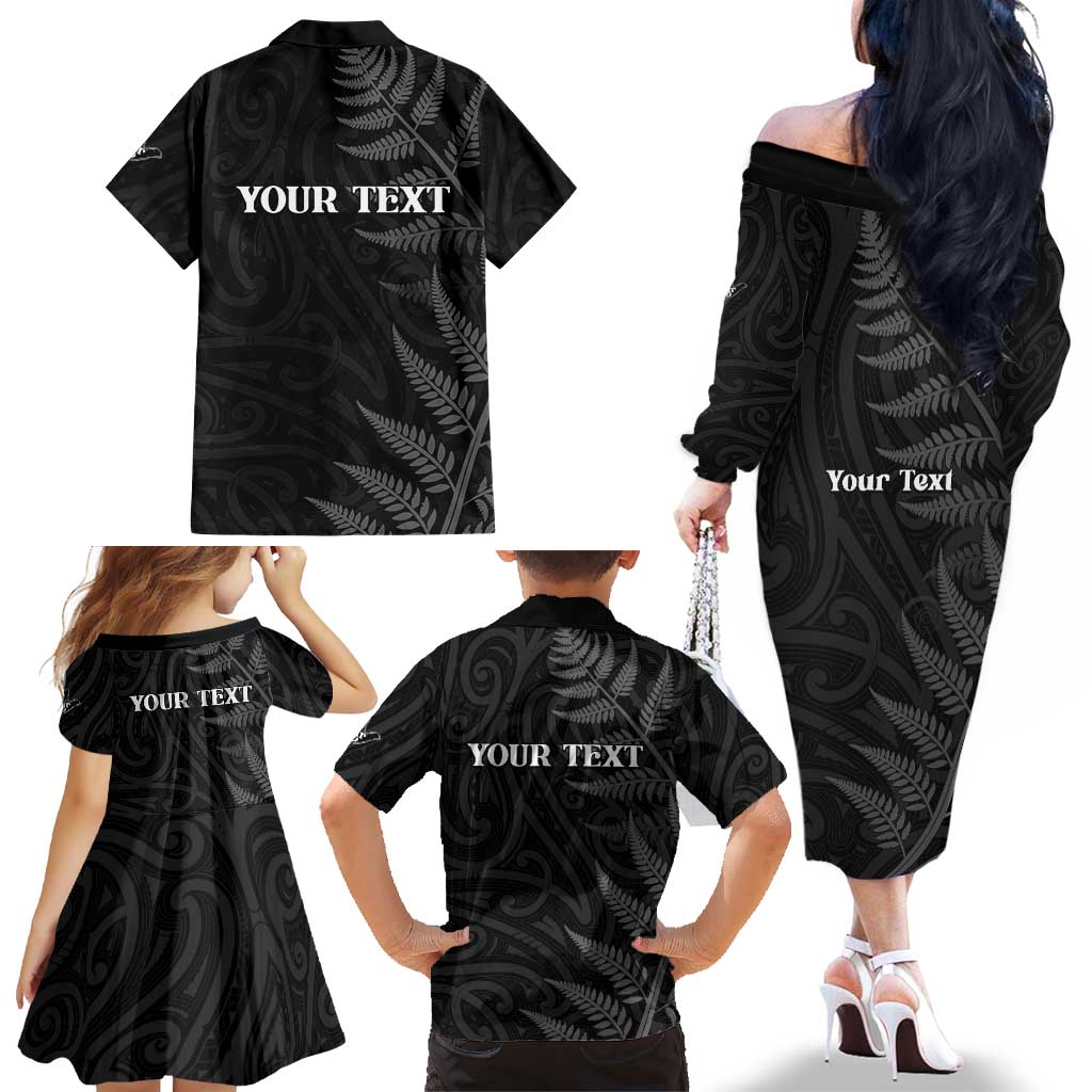 Personalised New Zealand Chur Bro Family Matching Off The Shoulder Long Sleeve Dress and Hawaiian Shirt Maori Koru With Silver Fern LT05 - Polynesian Pride