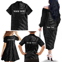 Personalised New Zealand Chur Bro Family Matching Off The Shoulder Long Sleeve Dress and Hawaiian Shirt Maori Koru With Silver Fern LT05 - Polynesian Pride