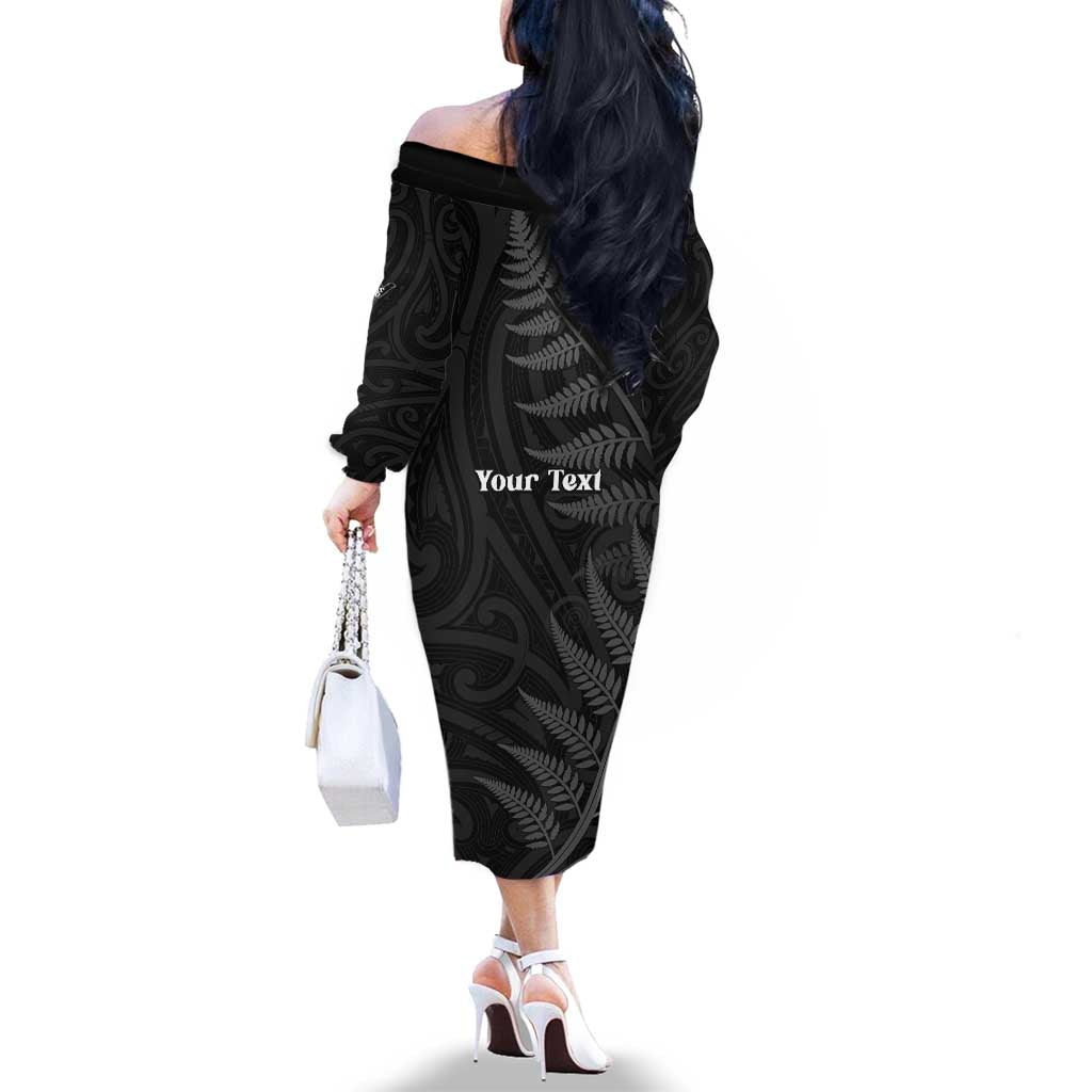 Personalised New Zealand Chur Bro Family Matching Off The Shoulder Long Sleeve Dress and Hawaiian Shirt Maori Koru With Silver Fern LT05 - Polynesian Pride