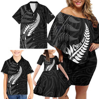 Personalised New Zealand Chur Bro Family Matching Off Shoulder Short Dress and Hawaiian Shirt Maori Koru With Silver Fern LT05 - Polynesian Pride