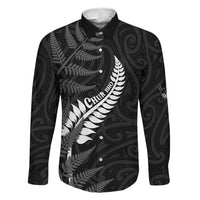 Personalised New Zealand Chur Bro Family Matching Puletasi and Hawaiian Shirt Maori Koru With Silver Fern LT05 Dad's Shirt - Long Sleeve Black - Polynesian Pride