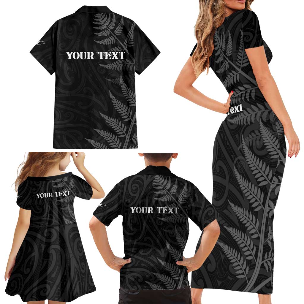 Personalised New Zealand Chur Bro Family Matching Short Sleeve Bodycon Dress and Hawaiian Shirt Maori Koru With Silver Fern LT05 - Polynesian Pride