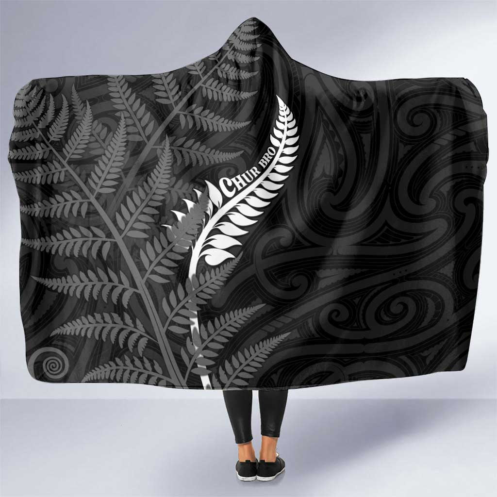 New Zealand Chur Bro Hooded Blanket Maori Koru With Silver Fern